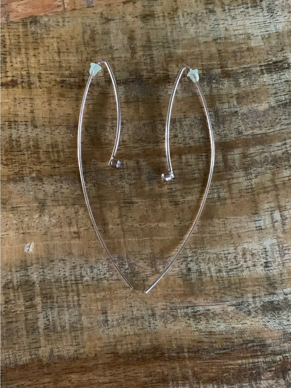 Rose Gold Long Threader Earrings Crystal Accent Dangle Drop Minimalist